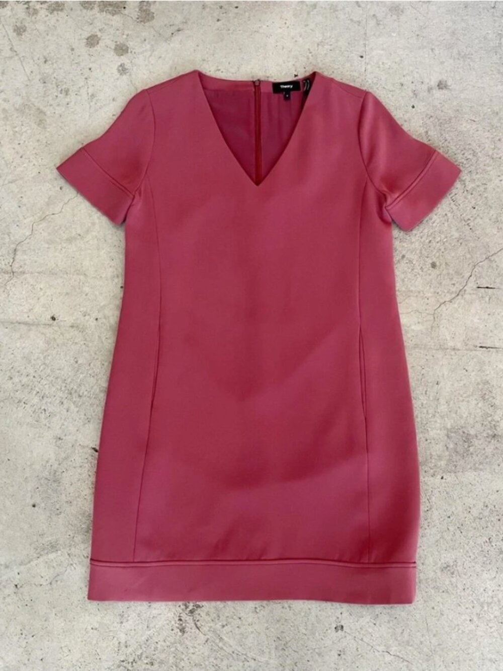 Theory NWT Admiral Crepe V-Neck Banded Shift Dress in Deep Rose